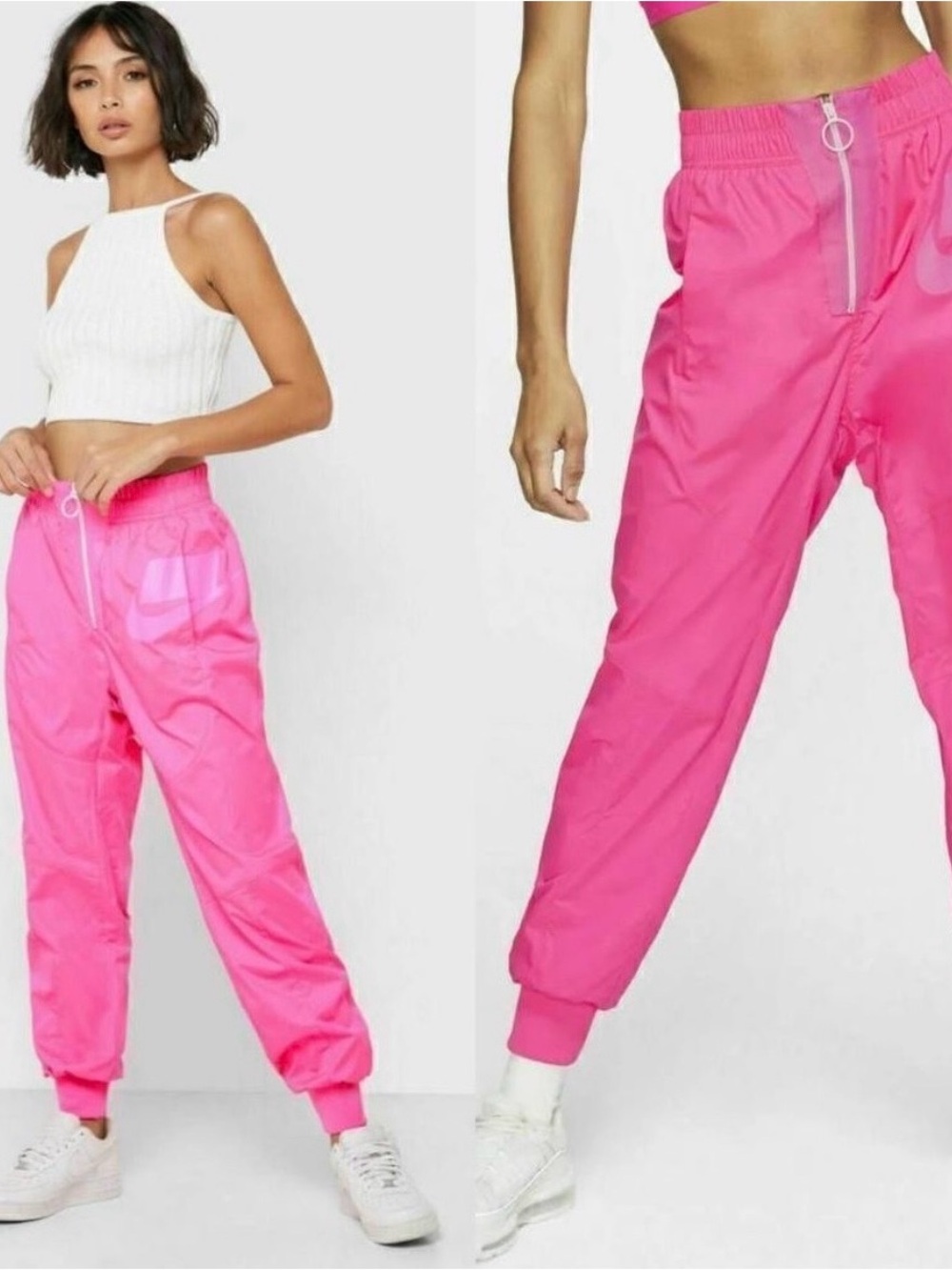 Nike Hyper Hot Pink Women's Track Joggers zipper detail size Small blocked logo